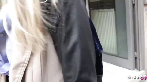 Blonde teen Diane scouted in coat for wild German casting session