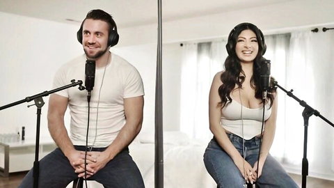 Cami Strella and Dante Colle in podcast-style chat, teasing steamy threesome