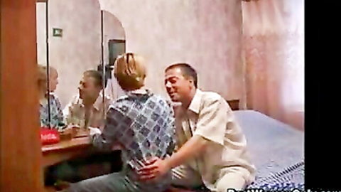 Russian blonde bombshell intimately touched by older man