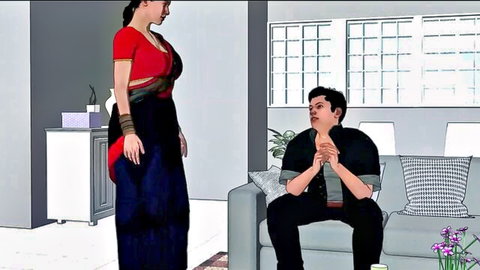 Desi Bhabhi lawyer in revealing red saree teases step-bro