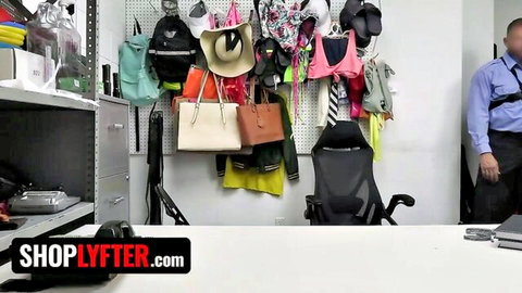 Busty thief caught stealing bra, punished by security in hardcore sex