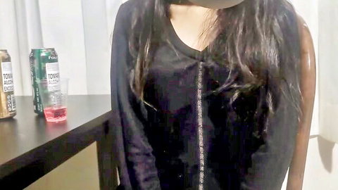 Aurora in black zip top during amateur casting with pizzeria worker