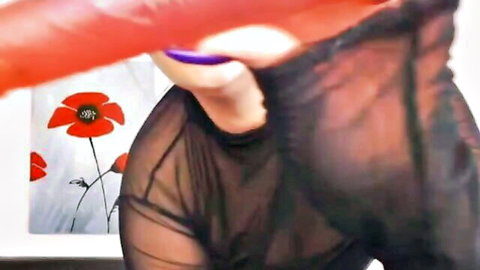 Curvy babe in sheer black lingerie flaunts curves with toy in sensual solo show