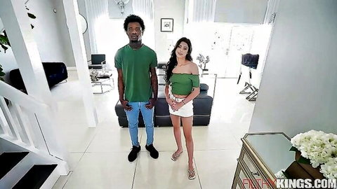 Kylie Rocket in white crop top and shorts with black stepbrother