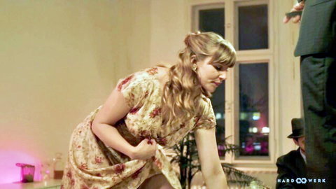 Bishop Black with blonde in floral dress bending over for rough sex