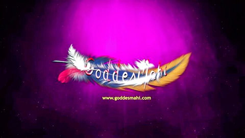 Indian goddess Mahi in colorful feather tease on pink glow background