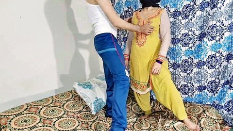 Desi Bhabhi in yellow salwar kameez grabbed from behind in Muslim POV