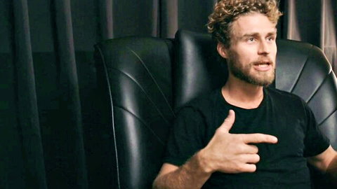 Olive Glass interview scene with male host in Porn Fidelity blowjob video