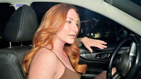 Sophia Locke redhead in car POV blowjob tease with big tits