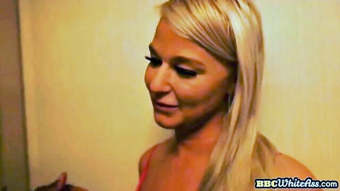 Blonde busty MILF in pink top teases for hot BBC anal interracial threesome