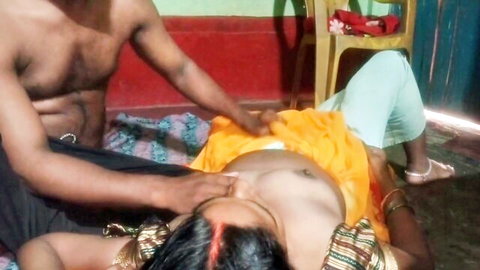 Indian bhabhi exposes breasts in sari as muscular devar touches her intimately