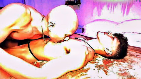 Bald Asian daddy dominates and kisses Fabian Divani in intense gay scene