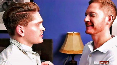 Greg Keon and young redhead twink in intimate bedroom chat, Say Uncle gay scene