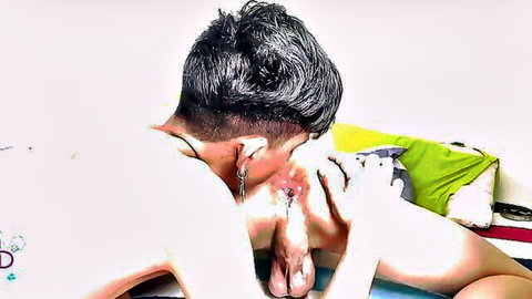 Two Latino men in doggystyle anal sex, close-up penetration