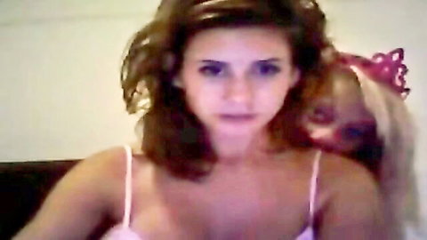 Teeny lesbians in pink lingerie naughty webcam fun