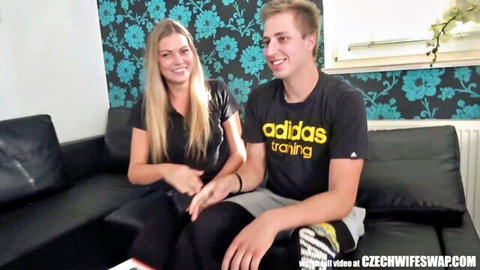 Busty Czech blonde wife and hung husband in smiling POV wife swap