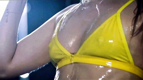 Cayenne Klein wet yellow bikini top BBW tease
