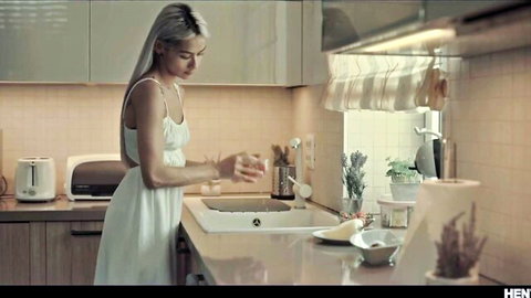 Barbie Rous in sexy white dress teasing at sink