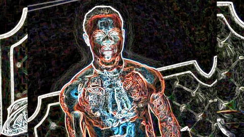 Damion Dayski muscular tattooed Black stud posing shirtless