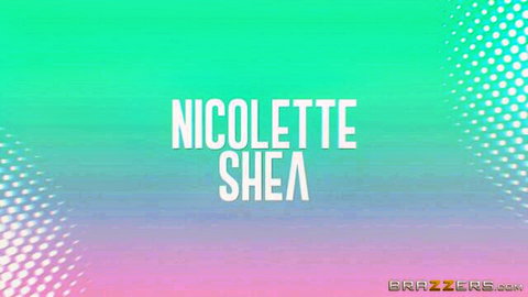 Nicolette Shea Brazzers cheating scene thumbnail with colorful gradient background