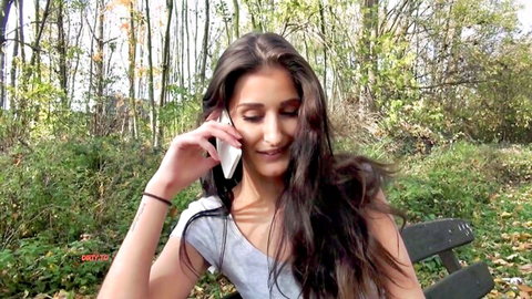 Coco Kiss POV teen with small tits talking on phone outdoors