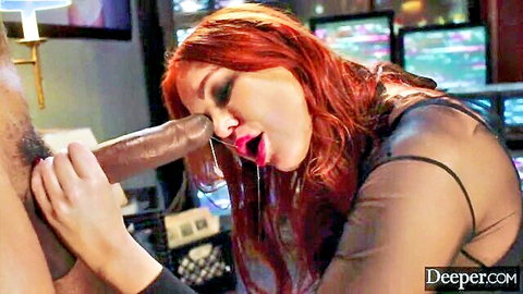 Maitland Ward redhead sucking big black cock in Deeper scene