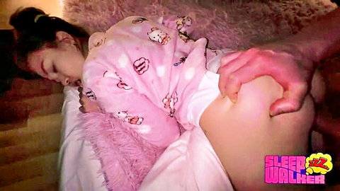 Asian stepsister in Hello Kitty pajamas groped while sleeping