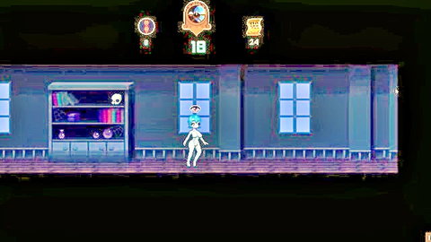 Pixel art hentai of ghostly futa monster girl floating in haunted house game Ep.1
