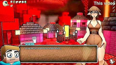 Hornycraft animated parody with curvy elf girl in revealing dress and Steve in blocky world