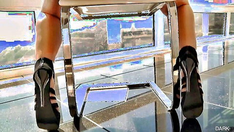 Keisha Grey teases in black strappy high heels, legs spread wide
