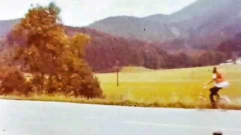 Vintage German hottie biking in scenic mountains, teasing outdoor adventure from Rubin Film R33