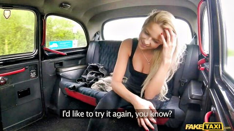 Blonde Karol Lilien smiles in Fake Taxi, wearing tight denim jeans