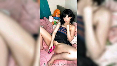 Petite Asian teen MitsyBena masturbates with pink vibrator