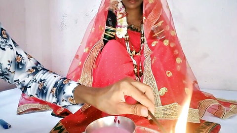 Desisarika as Desi bride in red saree during wedding ritual, suhaagraat tease