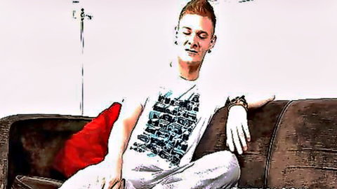 UK twink Shaun Mann relaxing intimately on couch