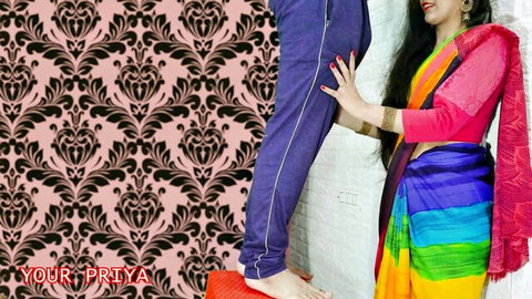 Harami Pati in colorful saree teases man's crotch in Indian bhabhi scene