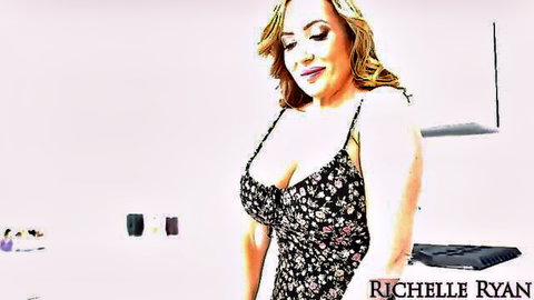 Busty MILF Richelle Ryan in low-cut floral dress showing deep cleavage