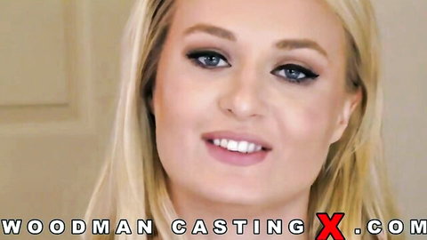 Hot blonde babe smiling seductively in Woodman casting interview