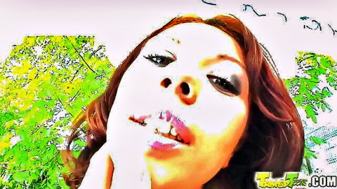 Asian newcomer teen's face after rough throat fuck and cumshot