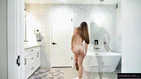 Brunette beauty nude in heels, rear view pose from Danny Steele video