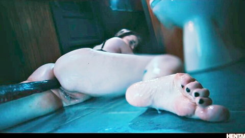 Codi Vore penetrated by massive monster cock, cum on curvy body and feet