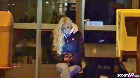 MaviePearl blonde model in hooded jacket at night casting teaser
