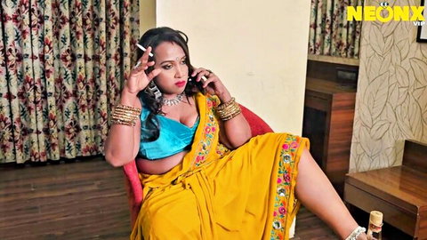 Urimilasexy in sexy yellow saree, smoking seductively in hotel for hot fuck with Shiv