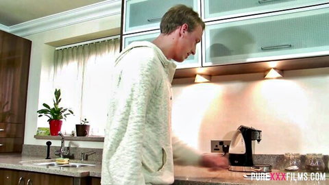 Spanish brunette with massive tits fucked hard in kitchen, cum on ass