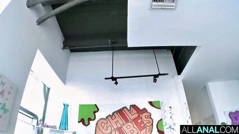 Colorful CHIBES graffiti loft room interior on ALLANAL.COM ready for big ass anal fucking