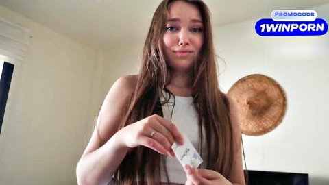 DeluxeBitch tearfully holds card in wet hair and white top after cheating creampie