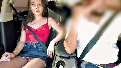 Veronica Church upskirt tease in red tank top and mini skirt on casting couch