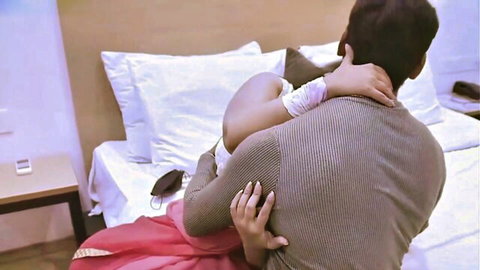 Desi babe Anee073 in red saree spooned by stranger in hot embrace