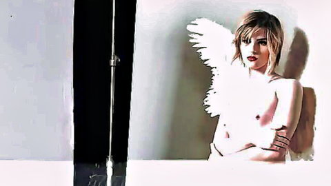 Ella Hollywood as ethereal nude angel with wings, topless pose