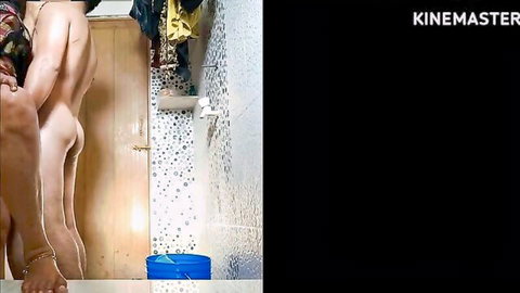 Desi Indian girlfriends nude in shower, big asses from behind in morning sex romp